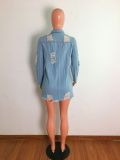 Denim Ripped Hole Full Sleeve Coat LX-3521