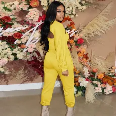 Solid Long Sleeve Crop Top+Camisole+Pants 3 Piece Sets GLF-10078