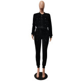 Velvet Sequin Zipper Coat And Pants 2 Piece Sets CM-2169