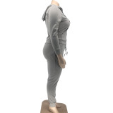 Plus Size Letter Print Hooded Zipper Two Piece Sets WAF-77392