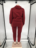 Plus Size Pink Letter Fleece Hooded 2 Piece Pants Set WAF-77360P330