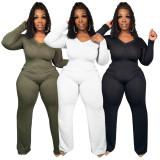 Plus Size Solid V Neck Long Sleeve Jumpsuit NNWF-7399