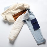 Fleece Patch Denim Jacket LMDF-10205