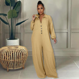 Plus Size Solid Long Sleeve Loose Jumpsuit HM-6601