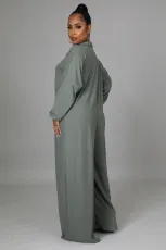Plus Size Solid Long Sleeve Loose Jumpsuit HM-6601