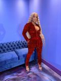 Velvet Sequin Zipper Coat And Pants 2 Piece Sets CM-2169