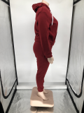 Plus Size Pink Letter Fleece Hooded 2 Piece Pants Set WAF-77360P330