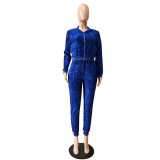 Velvet Sequin Zipper Coat And Pants 2 Piece Sets CM-2169