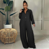 Plus Size Solid Long Sleeve Loose Jumpsuit HM-6601