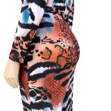 Plus Size Sexy Printed Long Sleeve Midi Dress ASL-7061