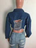 Denim Ripped Hole Full Sleeve Short Jacket LX-3522