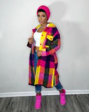 Casual Plaid Full Sleeve Long Coats HMS-5528