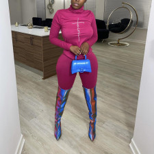 Letter Print Turtleneck Long Sleeve Two Piece Sets FNN-8655