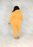 Plus Size Letter Print Hooded Zipper Two Piece Sets WAF-77392