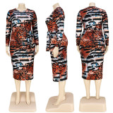 Plus Size Sexy Printed Long Sleeve Midi Dress ASL-7061