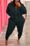 Plus Size Letter Print Hooded Zipper Two Piece Sets WAF-77392