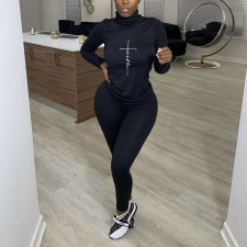 Letter Print Turtleneck Long Sleeve Two Piece Sets FNN-8655