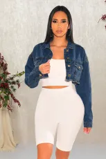 Denim Ripped Hole Full Sleeve Short Jacket LX-3522