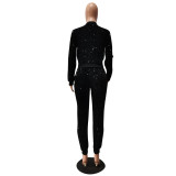 Velvet Sequin Zipper Coat And Pants 2 Piece Sets CM-2169