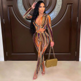 Casual Printed Blouse Top And Pants 2 Pece Sets MDF-5279