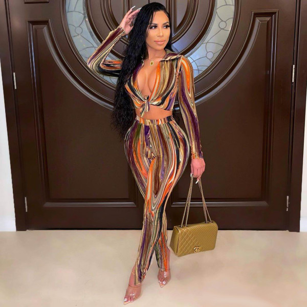 Casual Printed Blouse Top And Pants 2 Pece Sets MDF-5279