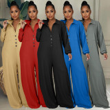 Plus Size Solid Long Sleeve Loose Jumpsuit HM-6601
