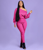 Plus Size Solid Off Shoulder Long Sleeve Jumpsuit OMY-80083