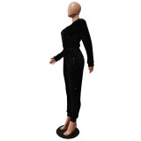 Velvet Sequin Zipper Coat And Pants 2 Piece Sets CM-2169