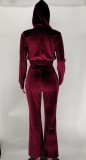 Velvet Hooded Zipper Coat And Pants 2 Piece Sets XMY-9341