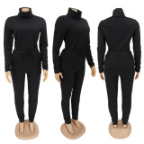 Solid High Collar Long Sleeve Slim Two Piece Sets HNIF-069