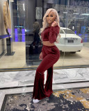 Velvet Hooded Zipper Coat And Pants 2 Piece Sets XMY-9341