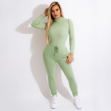 Solid High Collar Long Sleeve Slim Two Piece Sets HNIF-069