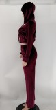 Velvet Hooded Zipper Coat And Pants 2 Piece Sets XMY-9341