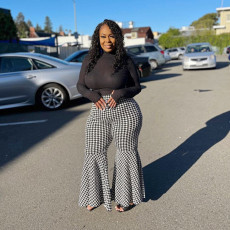Plus Size Houndstooth Print Flared Pants ONY-5113
