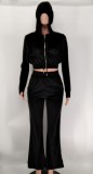 Velvet Hooded Zipper Coat And Pants 2 Piece Sets XMY-9341