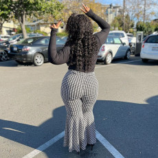 Plus Size Houndstooth Print Flared Pants ONY-5113
