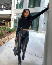 Black PU Leather Skinny Pants OD-8475