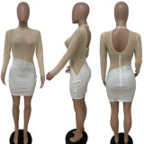 Sexy Hot Drilling Mesh Long Sleeve Club Dress LSD-81093