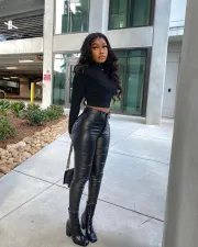 Black PU Leather Skinny Pants OD-8475