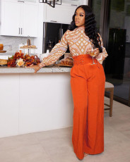 Solid High Waist Belted Wide Leg Pants MXDF-6071