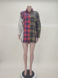 Plaid Patchwork Long Sleeve  Shirt Top ASL-6533