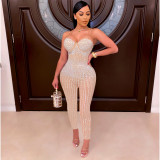 Sexy Mesh Hot Drilling Spaghetti Strap Jumpsuit SH-390250