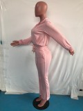 Plus Size Solid Zipper Long Sleeve 2 Piece Pants Set OMY-80081