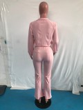 Plus Size Solid Zipper Long Sleeve 2 Piece Pants Set OMY-80081