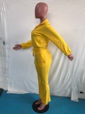Plus Size Solid Zipper Long Sleeve 2 Piece Pants Set OMY-80081