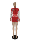 Casual Patchwork Baseball Jacket And Shorts 2 Piece Sets NM-8393
