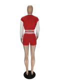 Casual Patchwork Baseball Jacket And Shorts 2 Piece Sets NM-8393