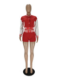 Casual Patchwork Baseball Jacket And Shorts 2 Piece Sets NM-8395