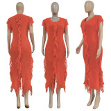 Solid Knitted Tassel Sleeveless Midi Dress TR-1190