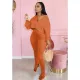 Solid V Neck Long Sleeve Stacked Pants 2 Piece Sets OMY-80086